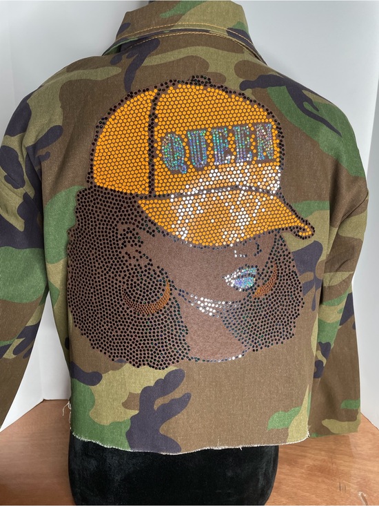 Jackets & Blazers - Custom Camo Embellished Patch Cropped Jacket - Green Camo